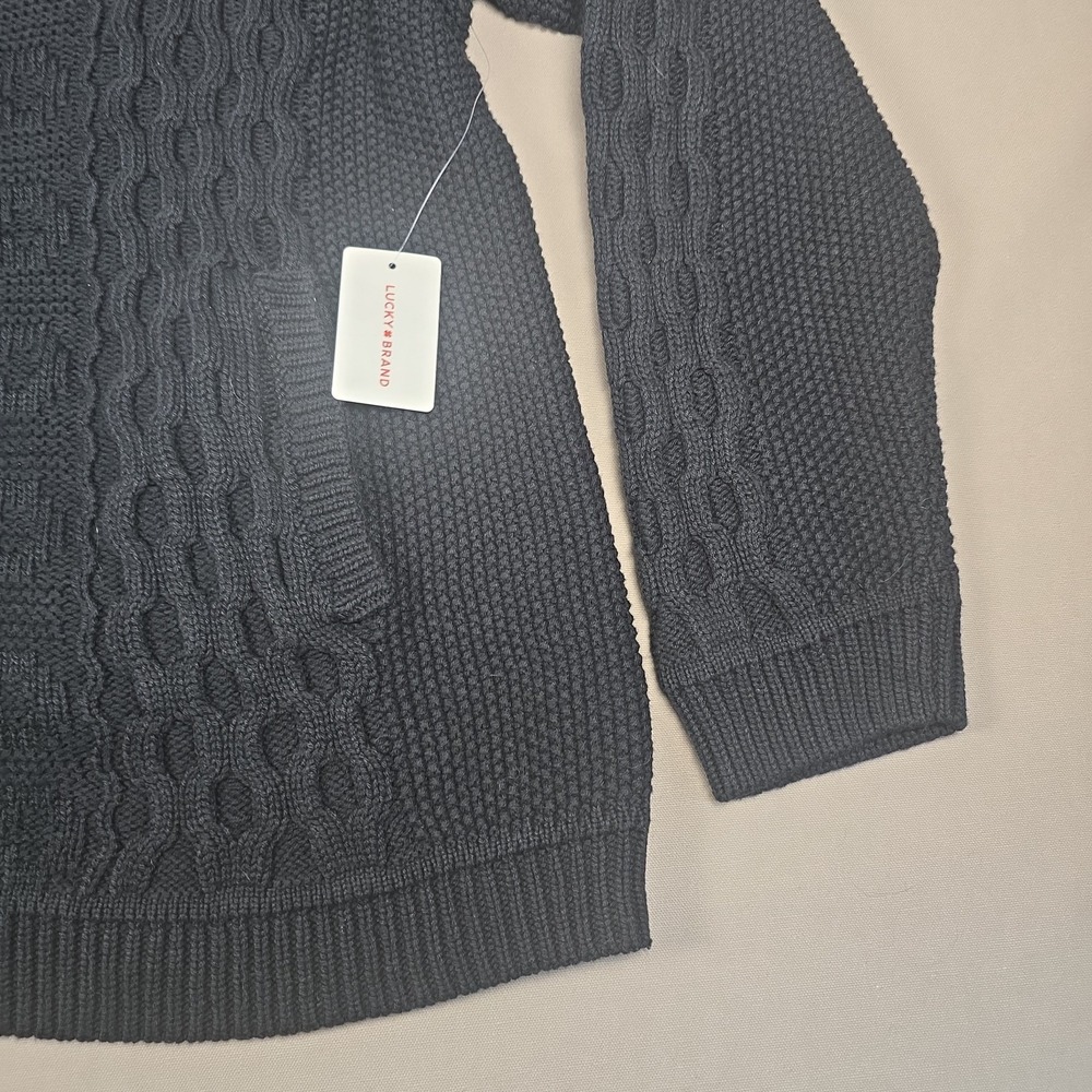 Lucky Brand Full Zip Cotton Sweater Men XL Cable Knit Black -New With Tag - Picture 7 of 11